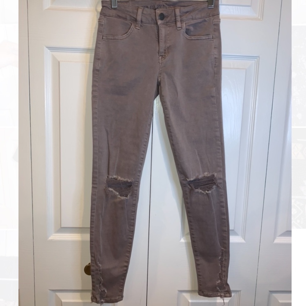 AMERICAN EAGLE Tan Skinny Distressed Jeans